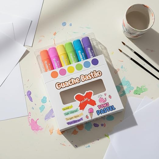 Guache em Bastão | Tons Pastel - Kit com 6 Cores