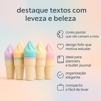 Kit Marca-Texto Sorvetinho | 6 Cores Pastel com Estojo