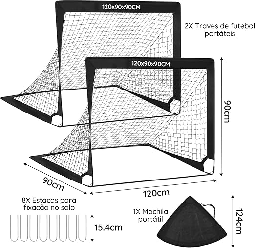 kit Campinho Portátil | 2 Traves com Rede Dobrável + Bolsa
