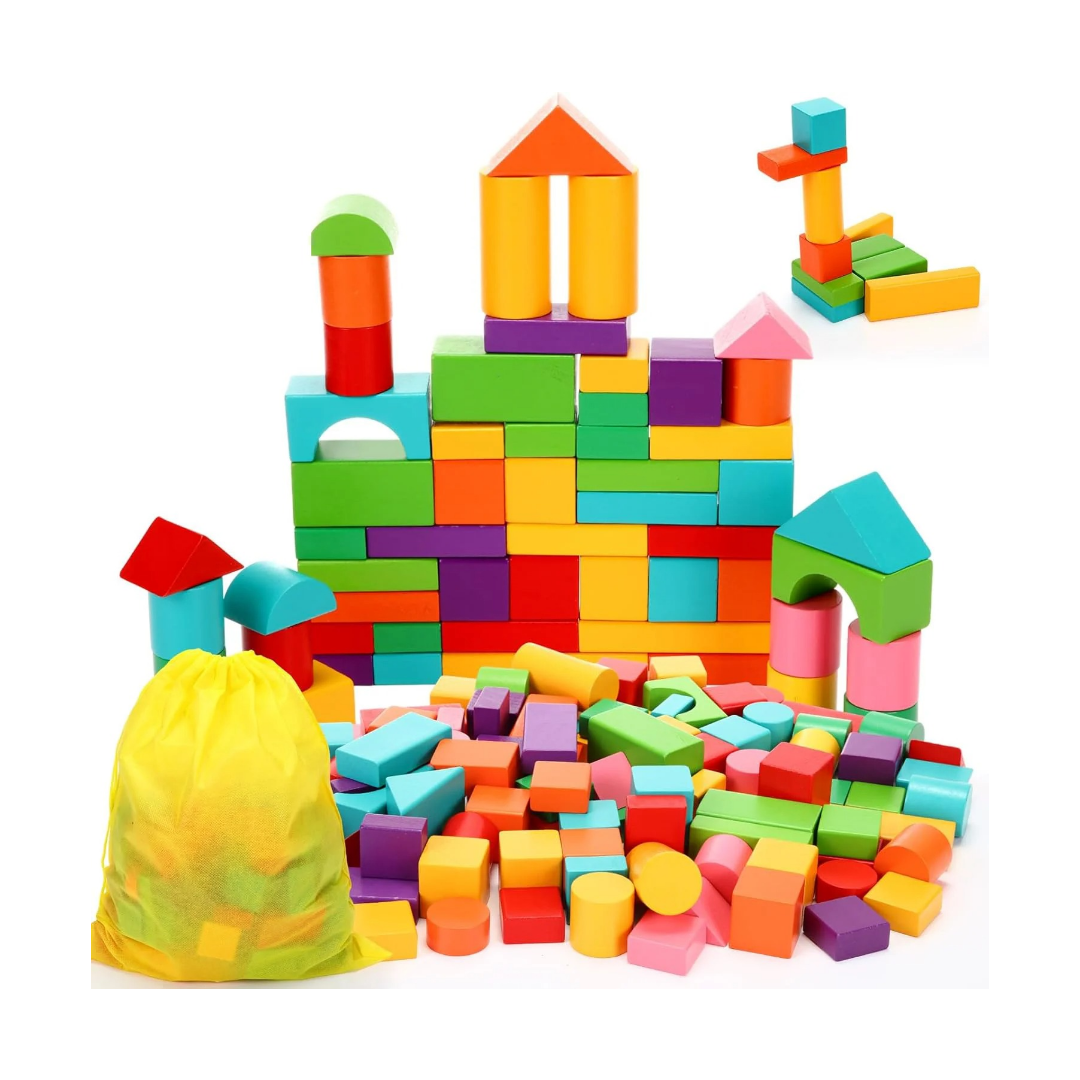 Blocos de Madeira | Kit com 100 Peças