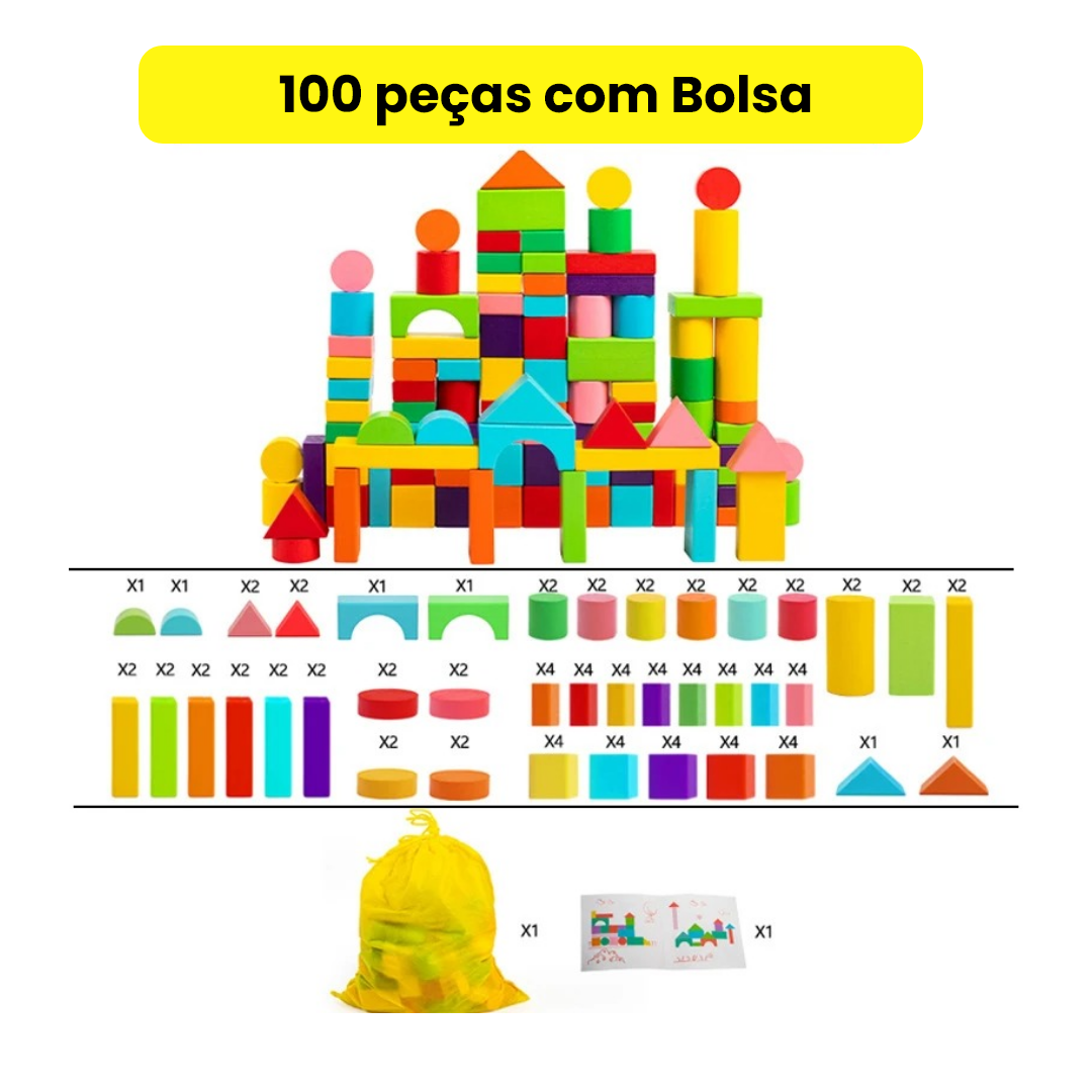 Blocos de Madeira | Kit com 100 Peças