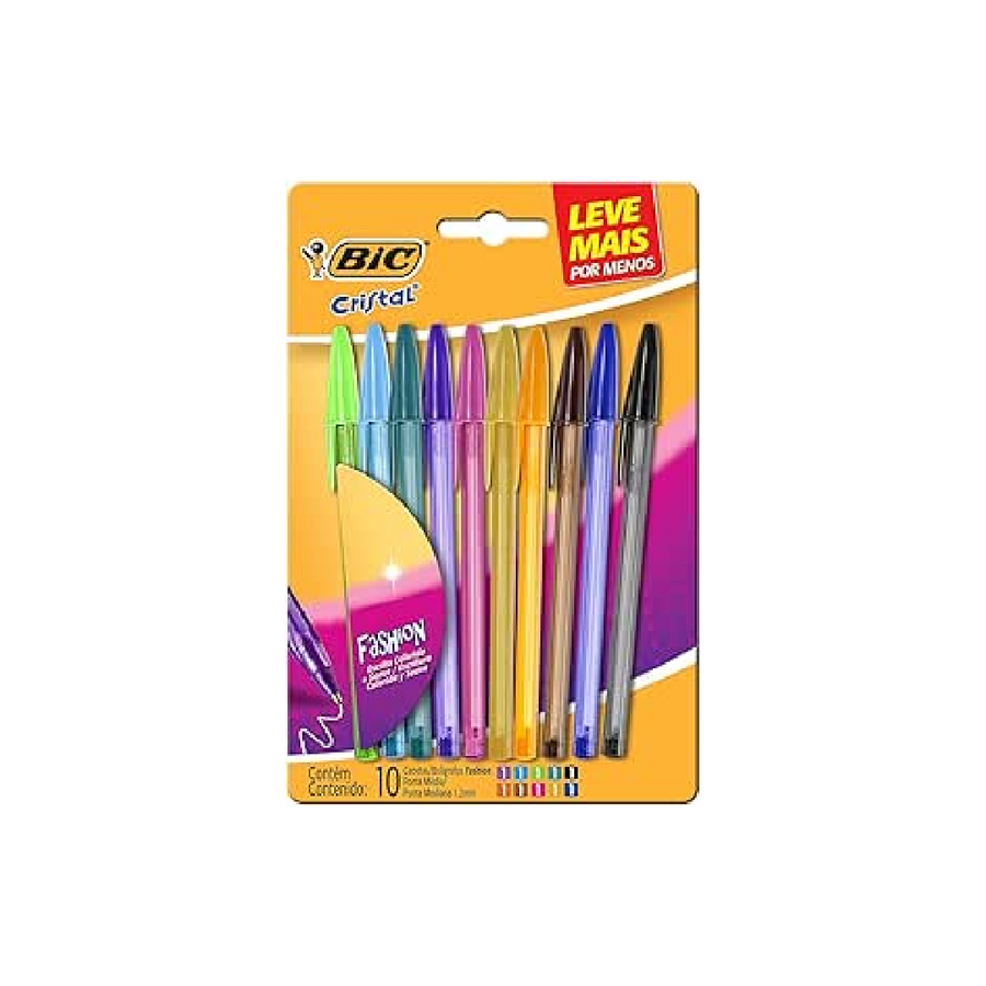 Canetas Coloridas Bic Cristal Fashion 10 Cores Vibrantes